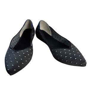 EVGLOW Knit Dark Blue Ballet Flat Slip On Polka Dot Comfort Shoes Women's Size 8